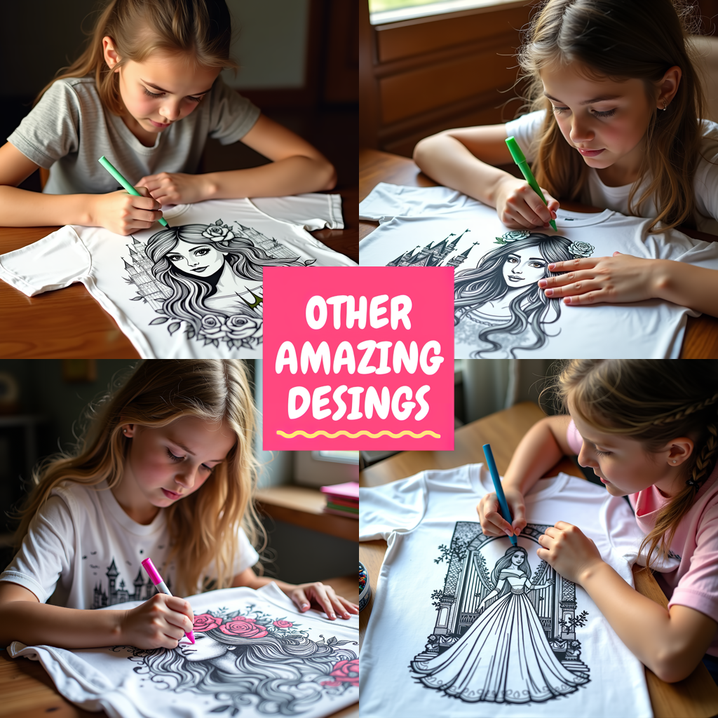 Kid's T-shirt Coloring Kit with 10 Fabric Markers - Elegant Princess