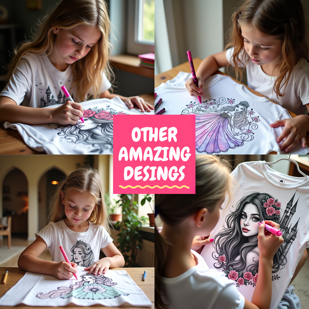 Unisex T-shirt Coloring Kit with 10 Fabric Markers - Elegant Princess