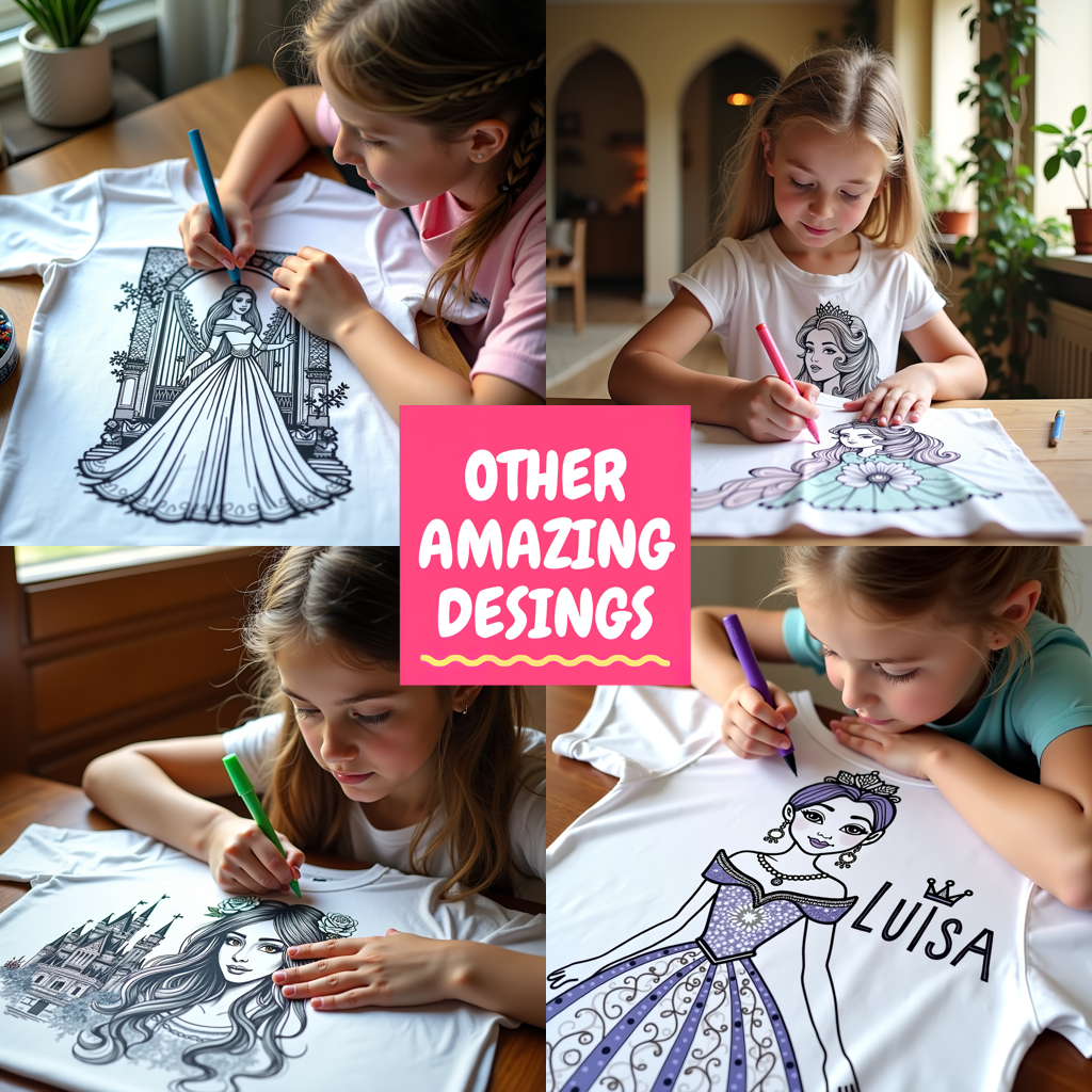 Women's T-shirt Coloring Kit with 10 Fabric Markers - Elegant Princess