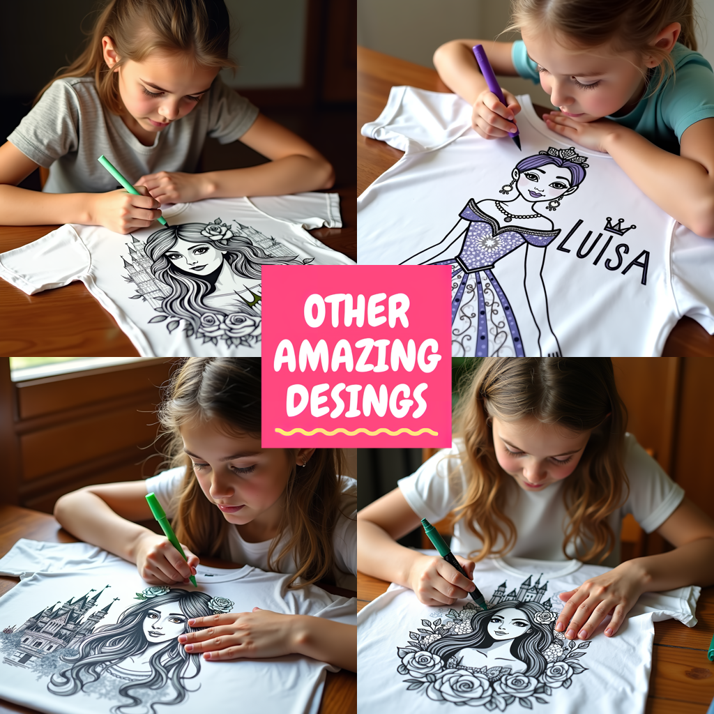 Women's T-shirt Coloring Kit with 10 Fabric Markers - Princess in a Castle