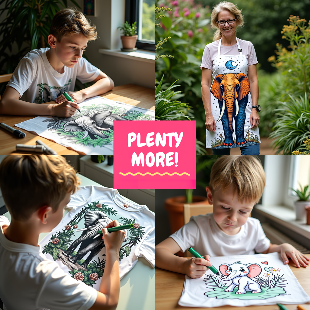 Unisex T-shirt Coloring Kit with 10 Fabric Markers - Elephant in Nature