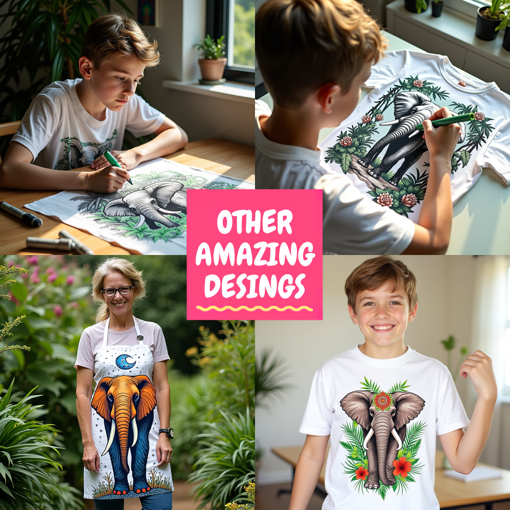 Women's T-shirt Coloring Kit with 10 Fabric Markers - Elephant in Nature