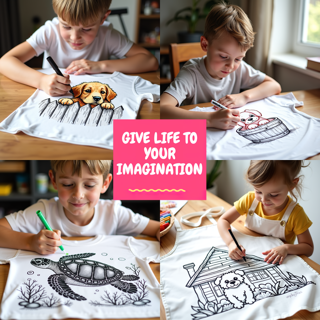 Unisex T-shirt Coloring Kit with 10 Fabric Markers - Golden Retriever Puppy