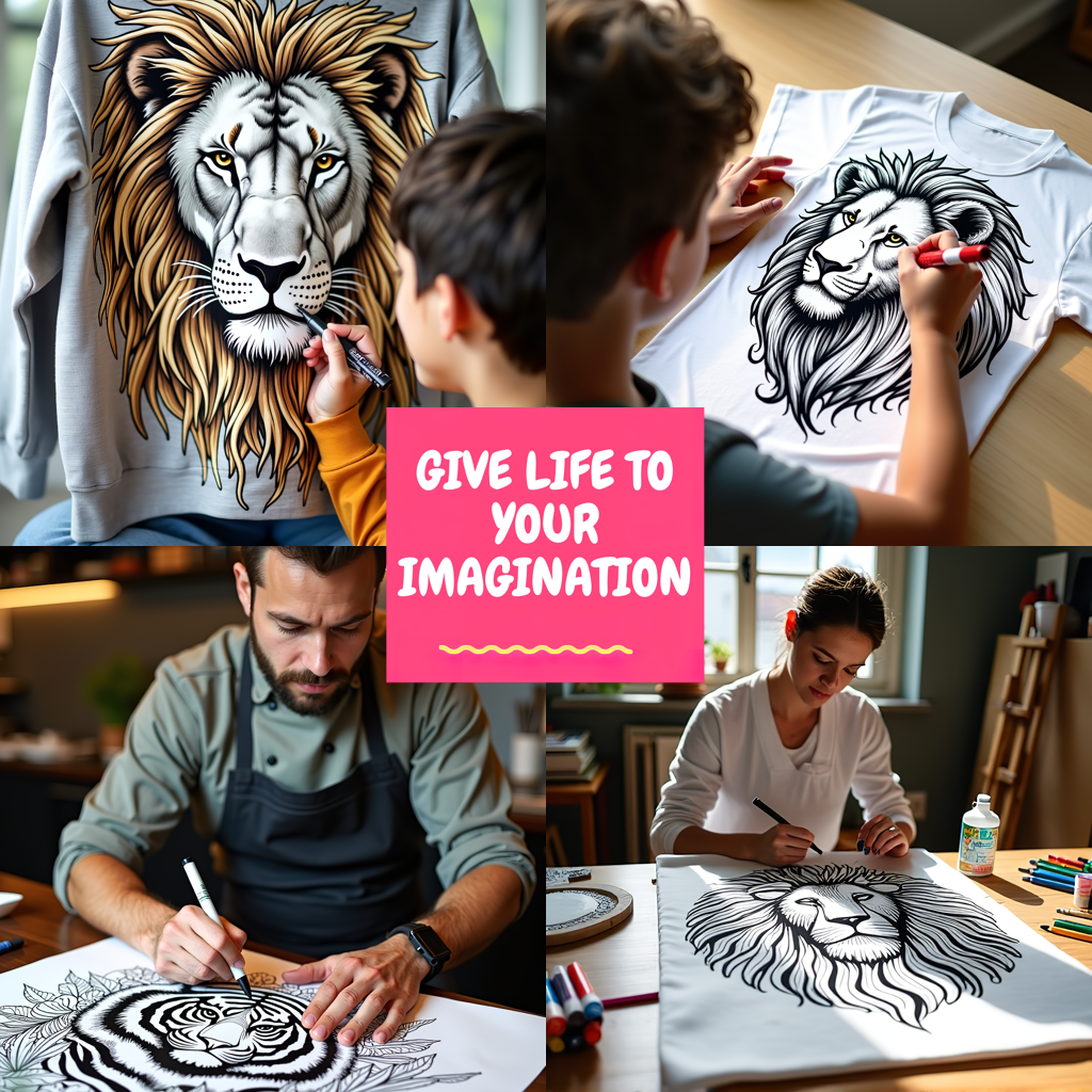 Adult Sweatshirt Coloring Kit with 10 Fabric Markers - Lion