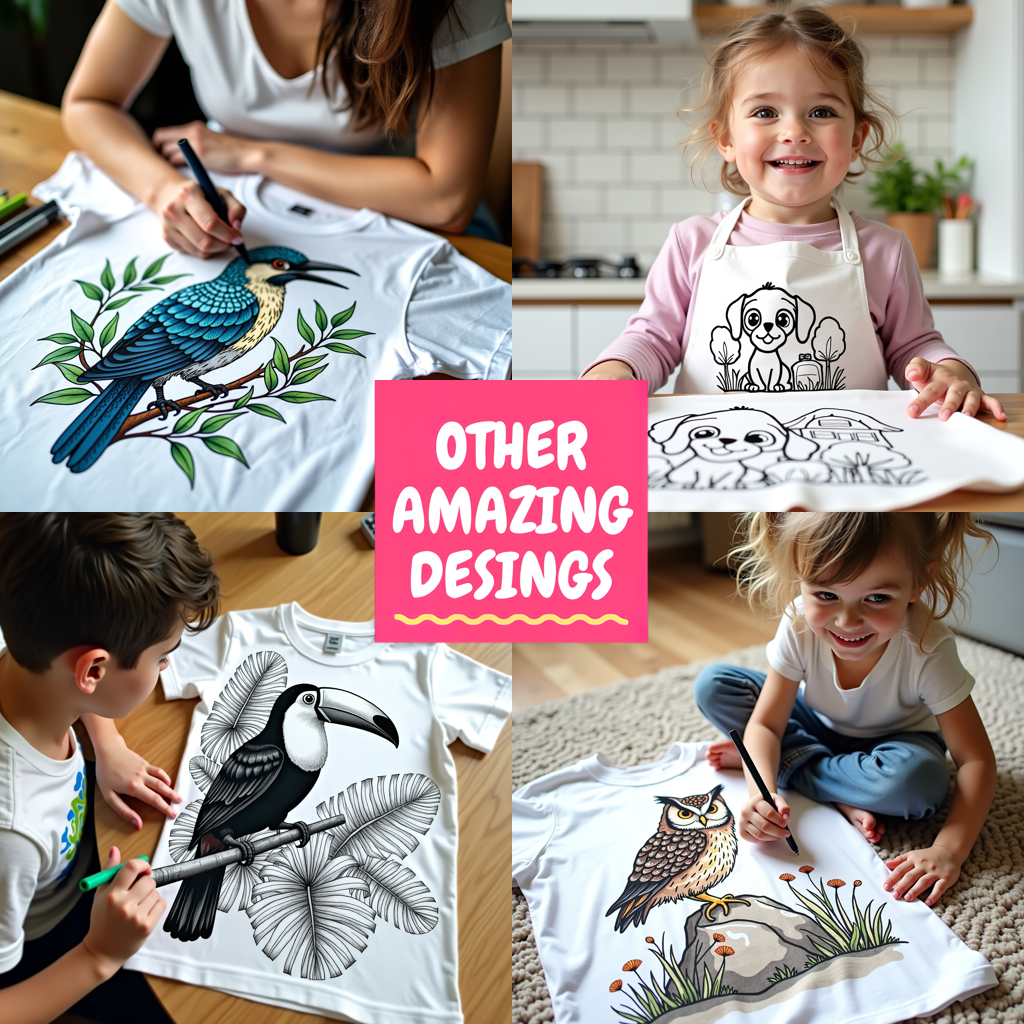 Unisex T-shirt Coloring Kit with 10 Fabric Markers - Flamingos
