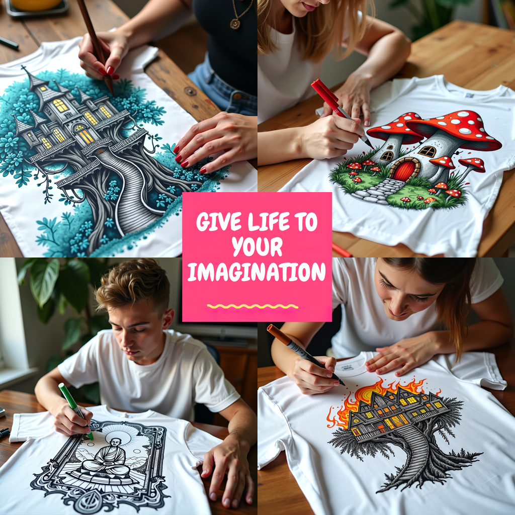 Women's T-shirt Coloring Kit with 10 Fabric Markers - Abstract Portrait