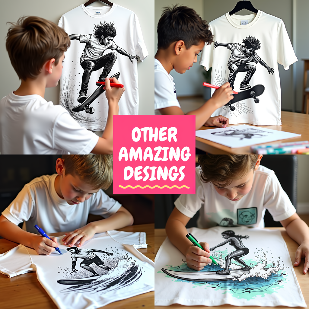 Women's T-shirt Coloring Kit with 10 Fabric Markers - Skateboarding