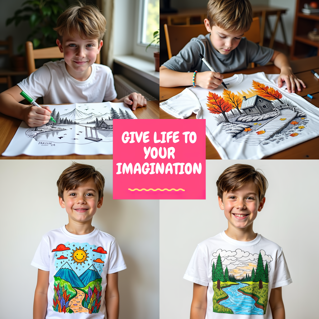 Unisex T-shirt Coloring Kit with 10 Fabric Markers - Windmill Landscape