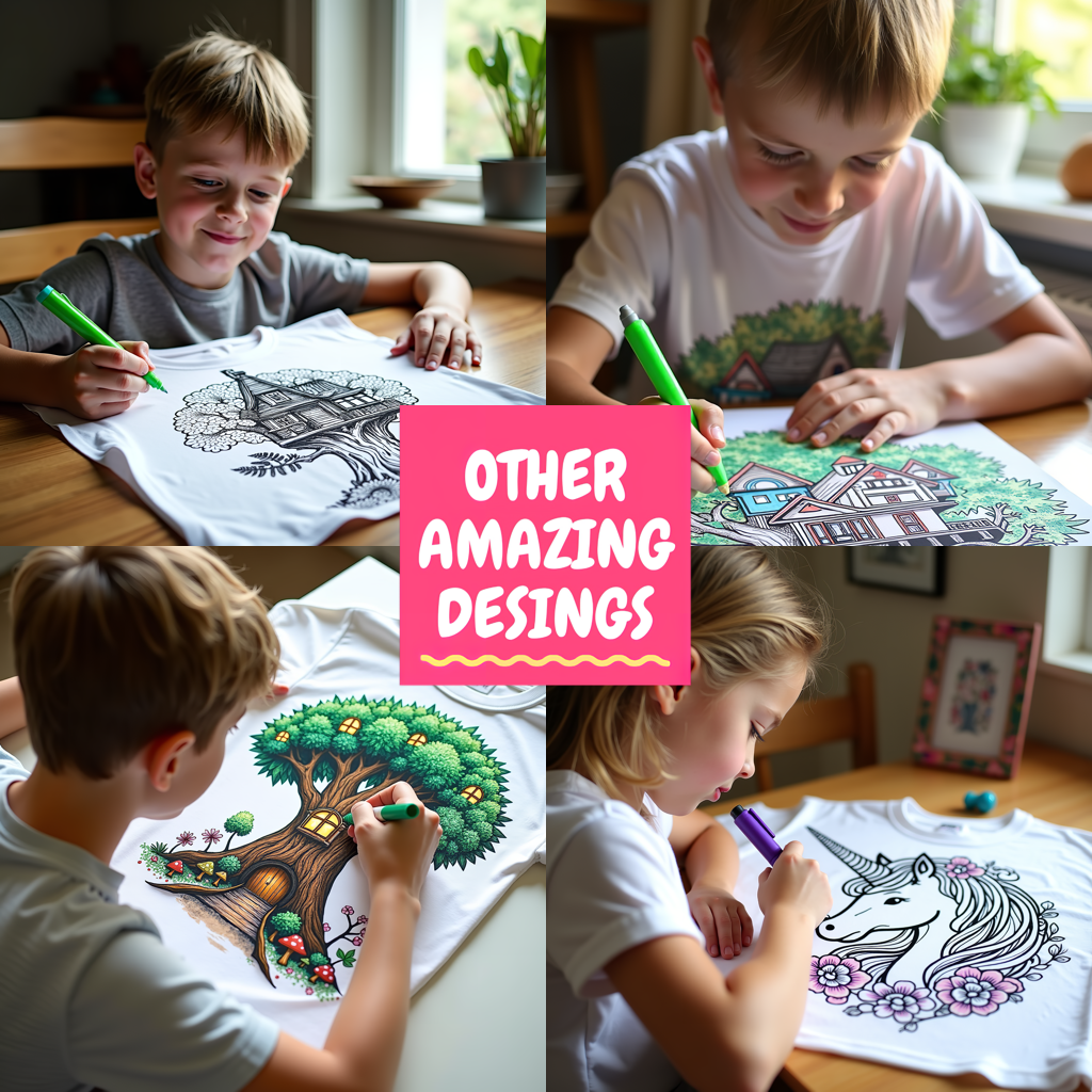 Kid's T-shirt Coloring Kit with 10 Fabric Markers - Mushroom House