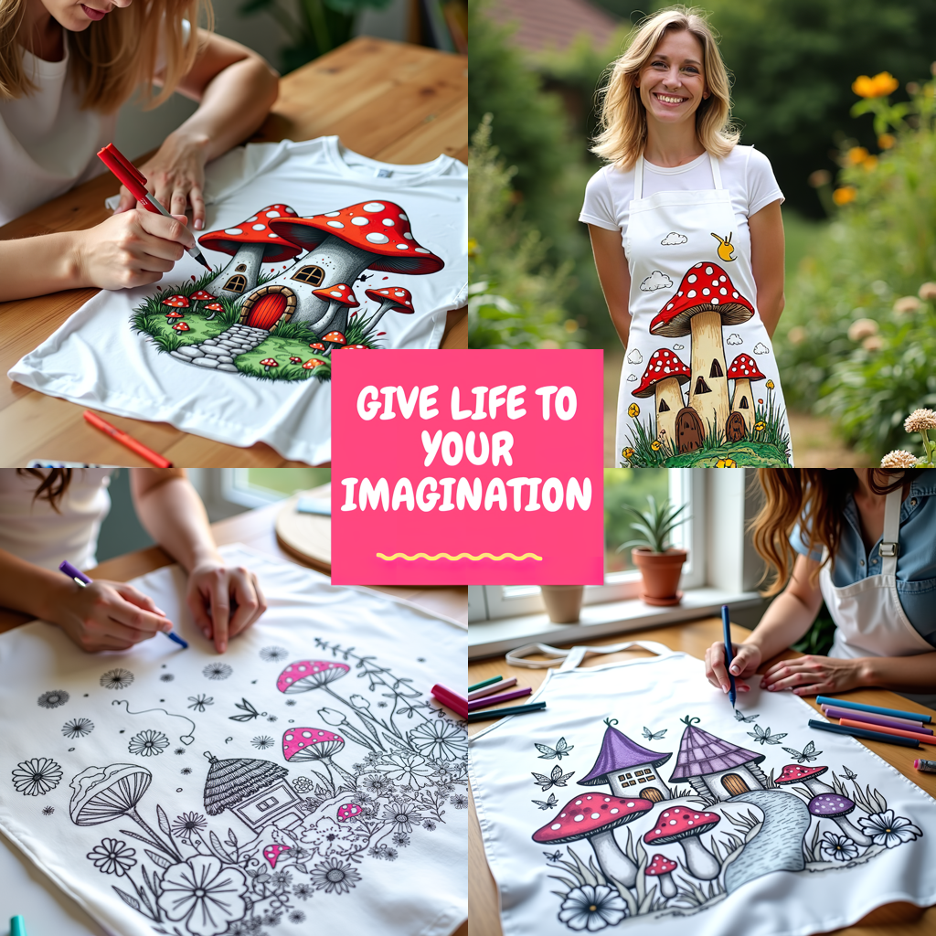 Adult Sweatshirt Coloring Kit with 10 Fabric Markers - Mushroom House