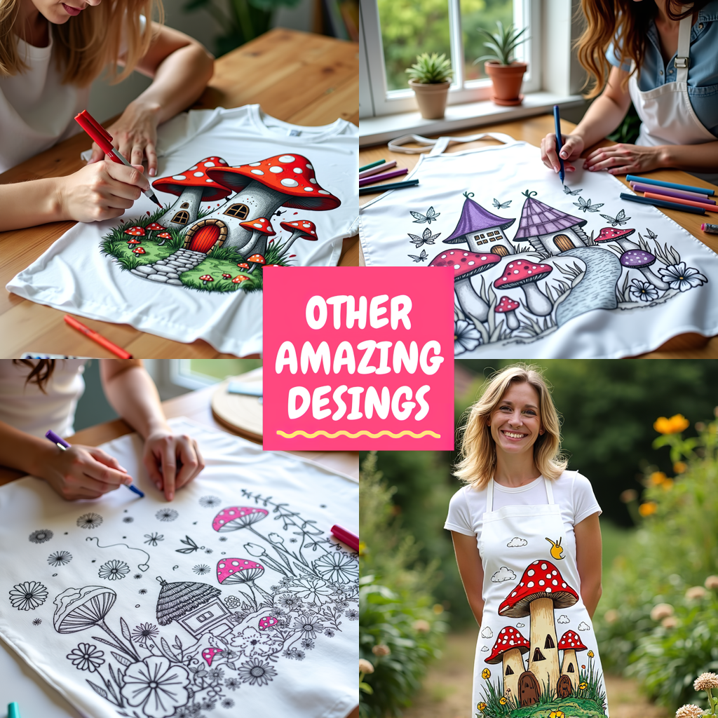 Women's T-shirt Coloring Kit with 10 Fabric Markers - Mushroom House