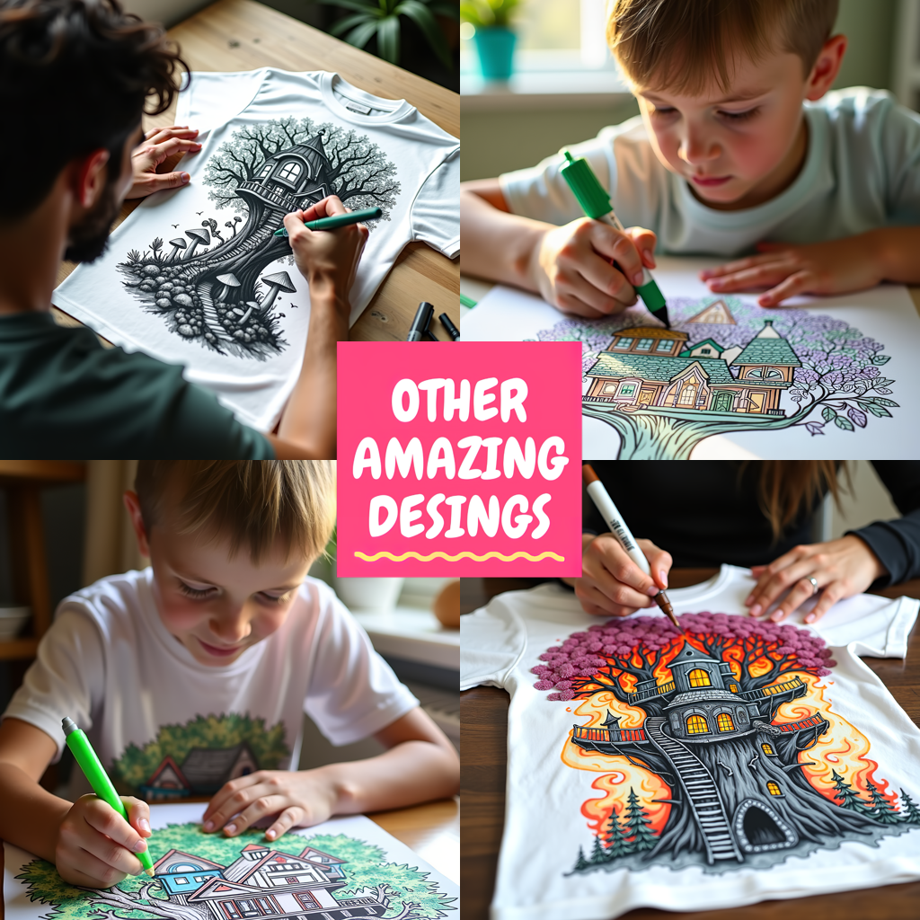 Unisex T-shirt Coloring Kit with 10 Fabric Markers - Mushroom House