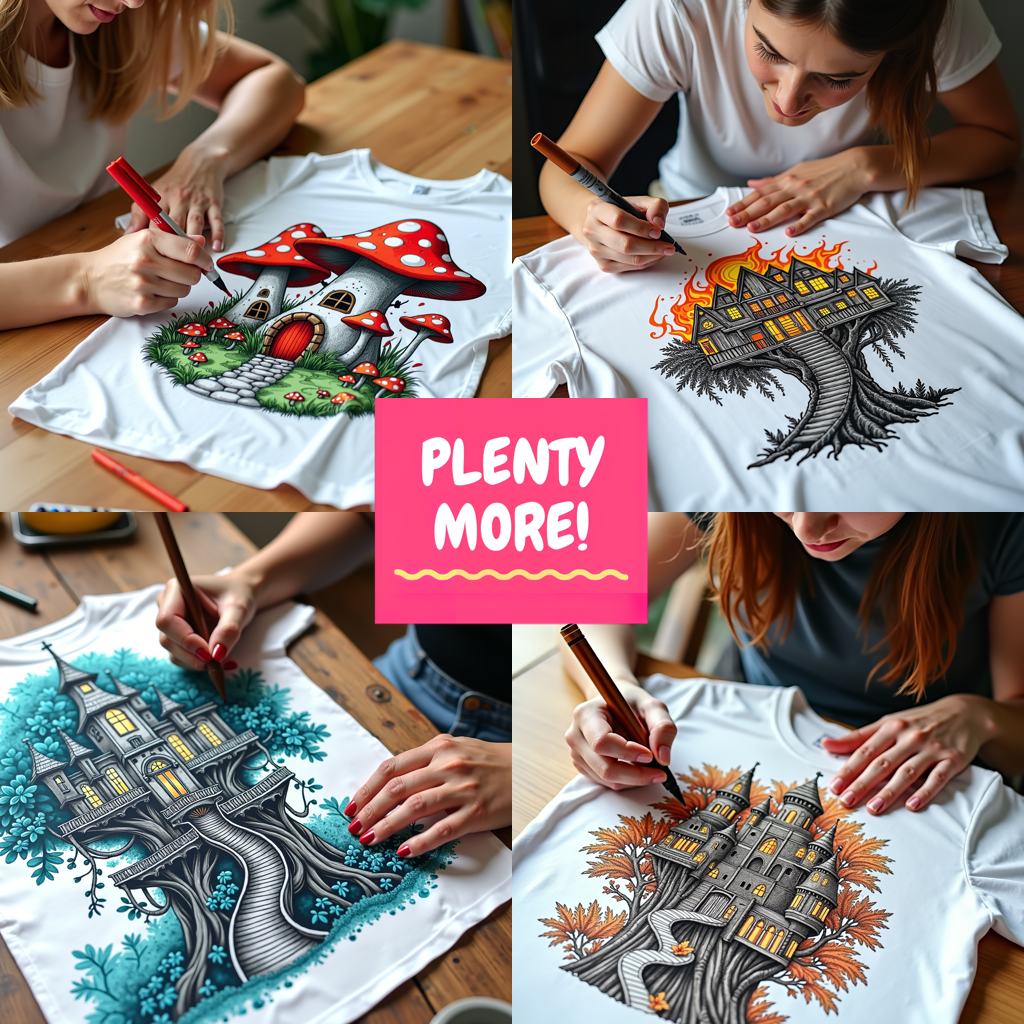 Women's T-shirt Coloring Kit with 10 Fabric Markers - Mushroom House