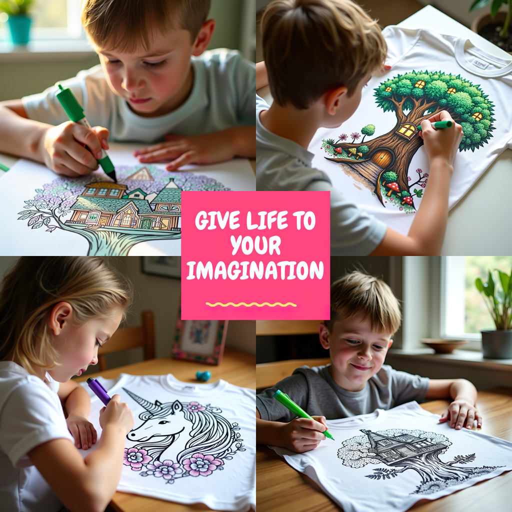 Kid's T-shirt Coloring Kit with 10 Fabric Markers - Mushroom House