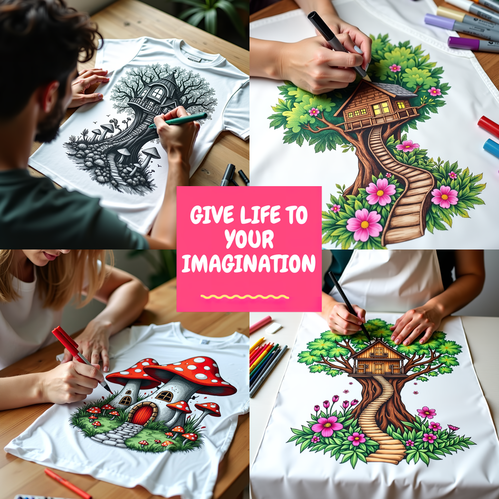 Adult Sweatshirt Coloring Kit with 10 Fabric Markers - Mushroom House