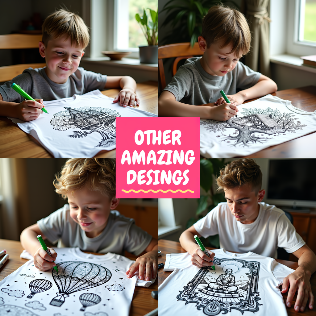 Kid's T-shirt Coloring Kit with 10 Fabric Markers - Mushroom House