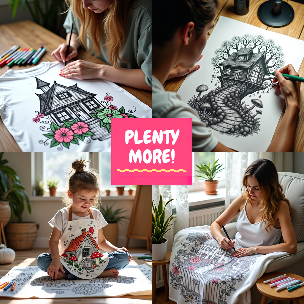 Women's T-shirt Coloring Kit with 10 Fabric Markers - Mushroom House
