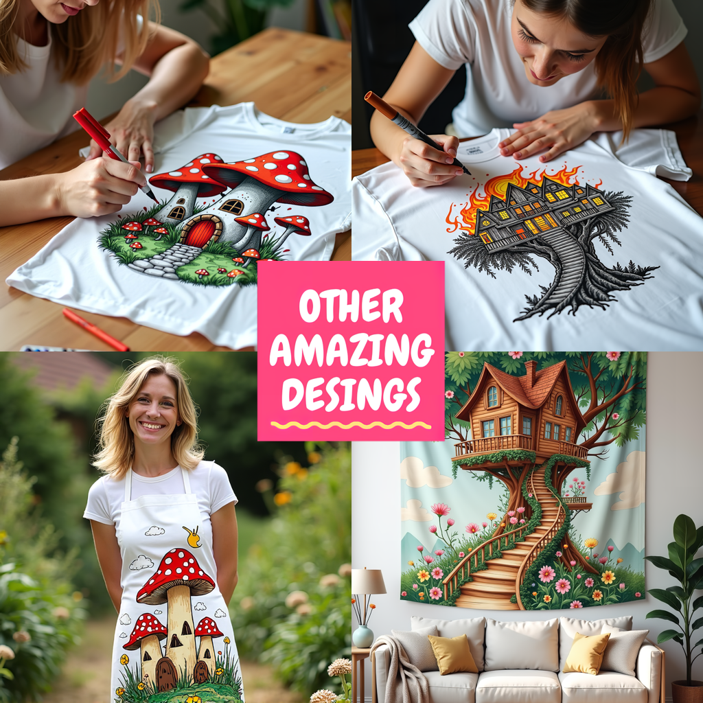 Adult Sweatshirt Coloring Kit with 10 Fabric Markers - Mushroom House