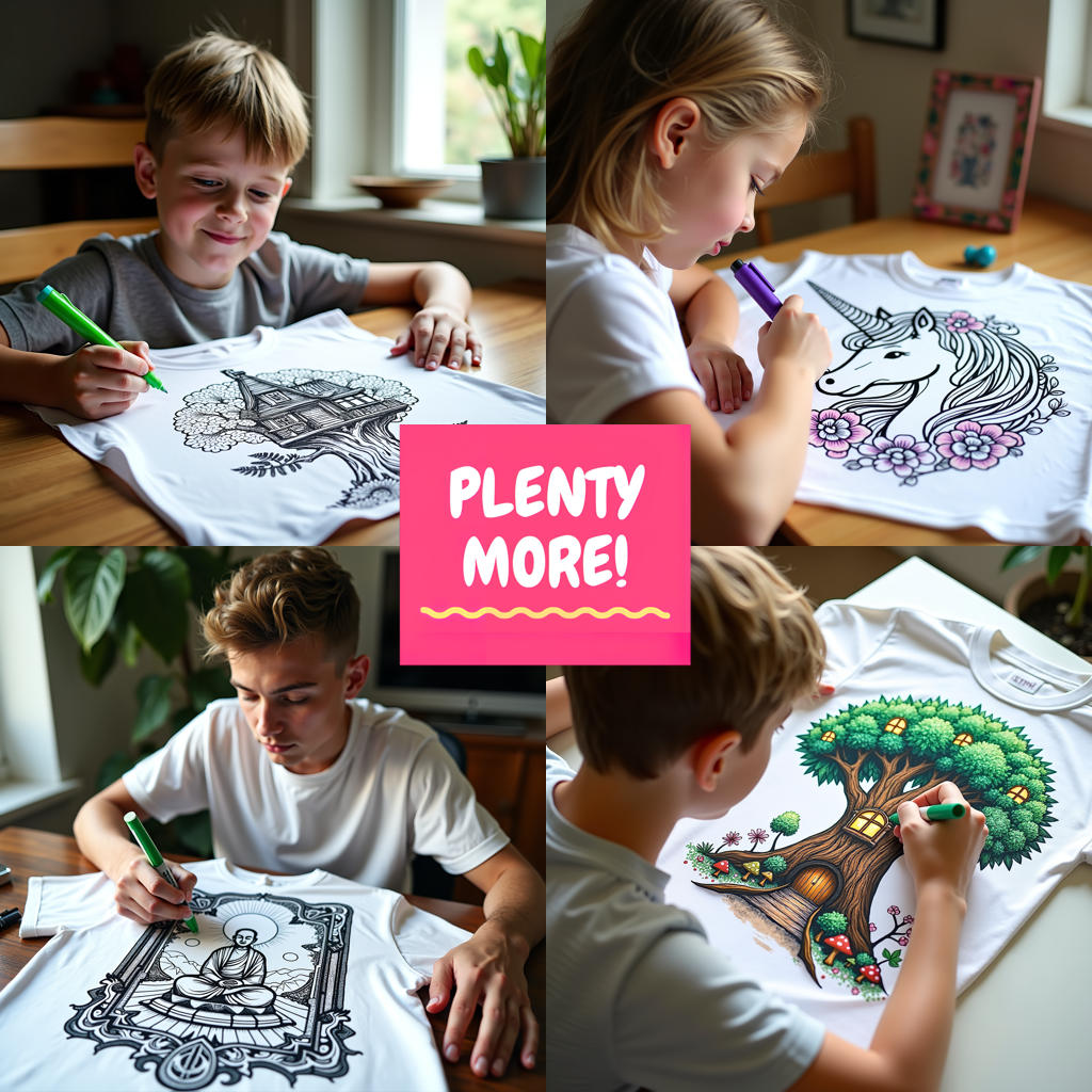 Kid's T-shirt Coloring Kit with 10 Fabric Markers - Mushroom House