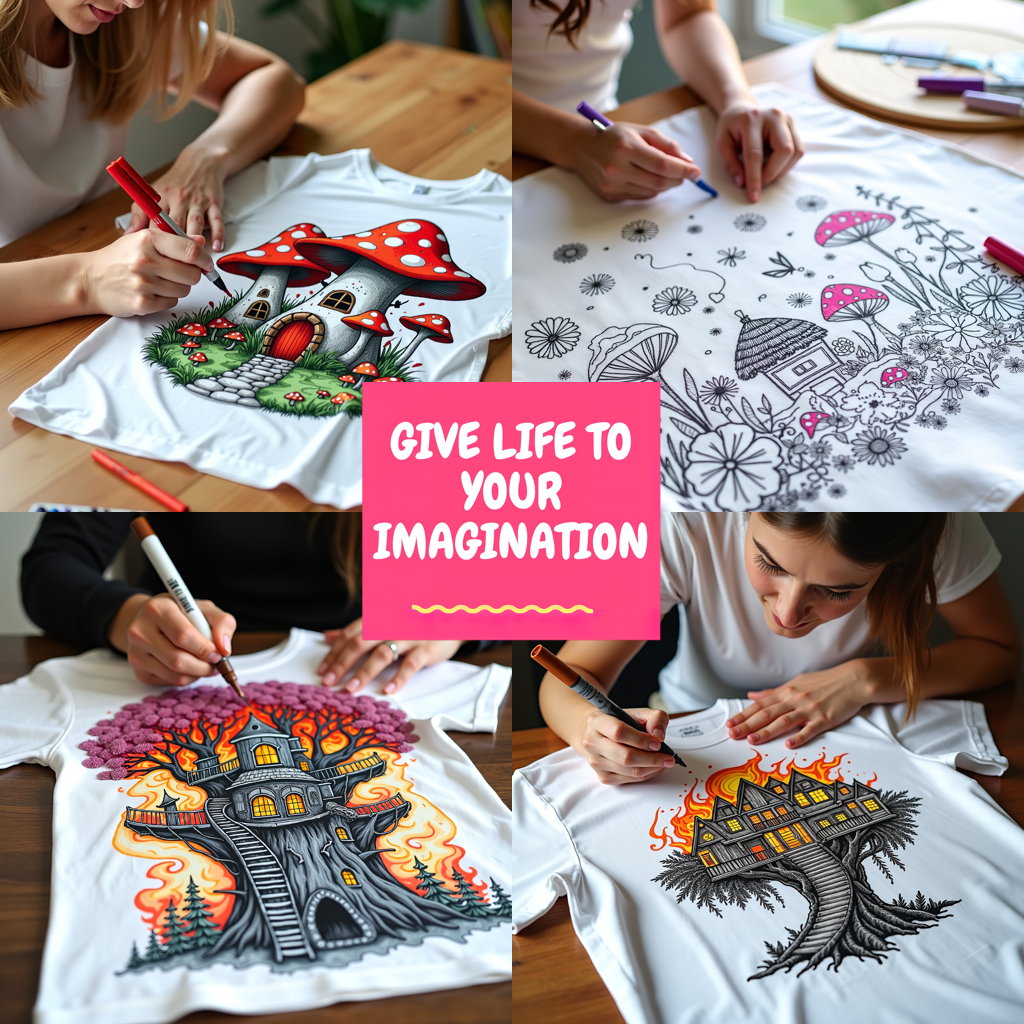 Adult Sweatshirt Coloring Kit with 10 Fabric Markers - Mushroom House