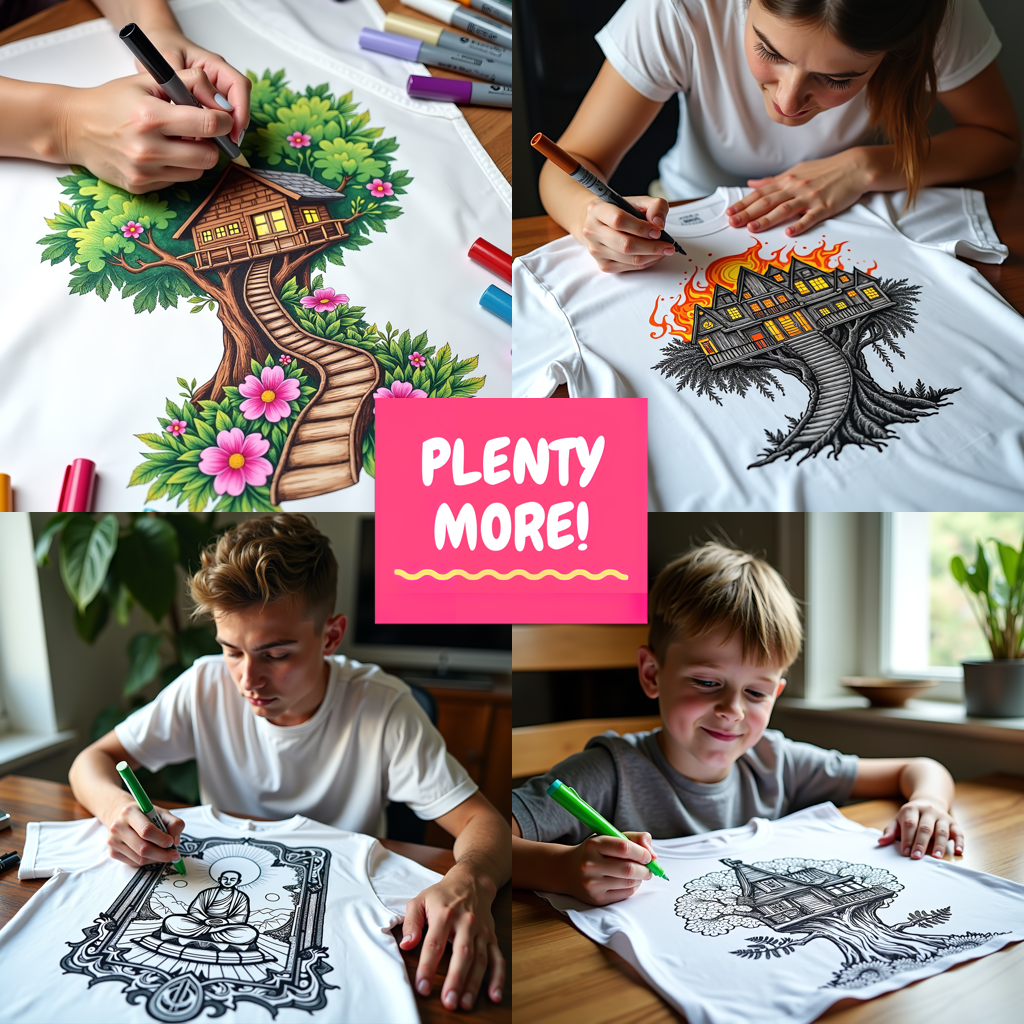 Unisex T-shirt Coloring Kit with 10 Fabric Markers - Mushroom House