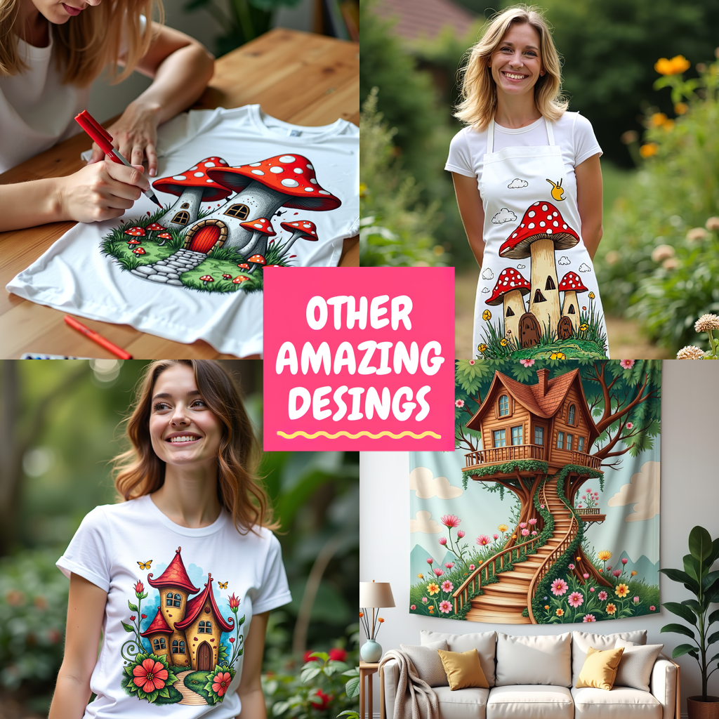 Adult Sweatshirt Coloring Kit with 10 Fabric Markers - Mushroom House