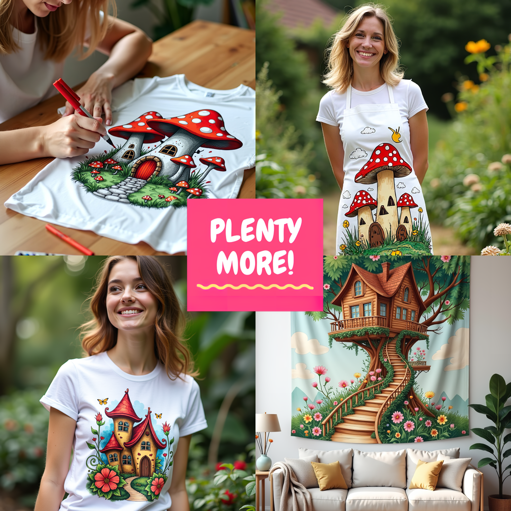 Women's T-shirt Coloring Kit with 10 Fabric Markers - Mushroom House