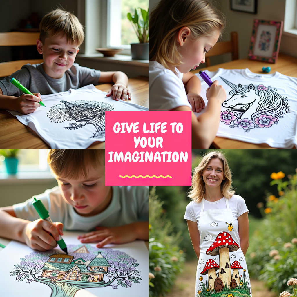 Unisex T-shirt Coloring Kit with 10 Fabric Markers - Mushroom House