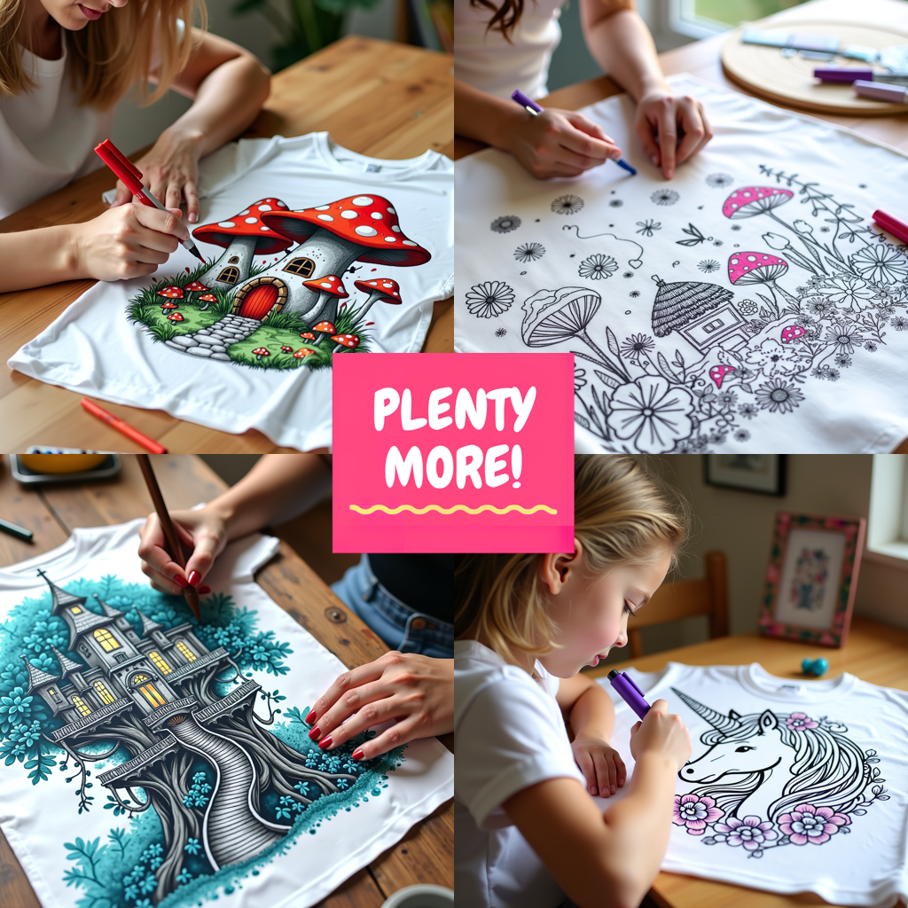 Women's T-shirt Coloring Kit with 10 Fabric Markers - Mushroom House