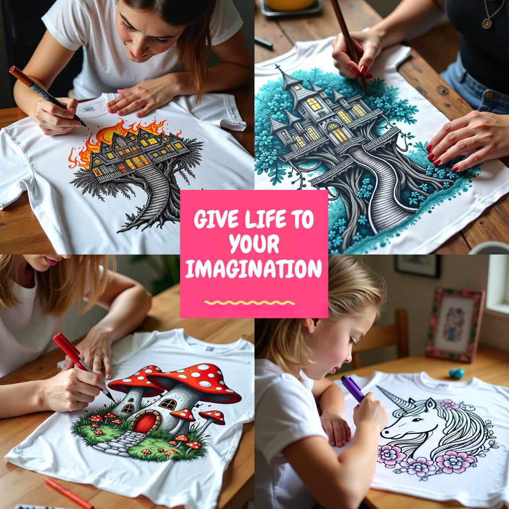Women's T-shirt Coloring Kit with 10 Fabric Markers - Fairy Treehouse