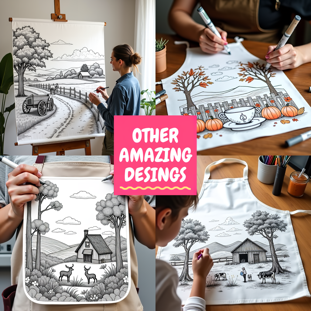 Adult Sweatshirt Coloring Kit with 10 Fabric Markers - Tree and Countryside Landscape