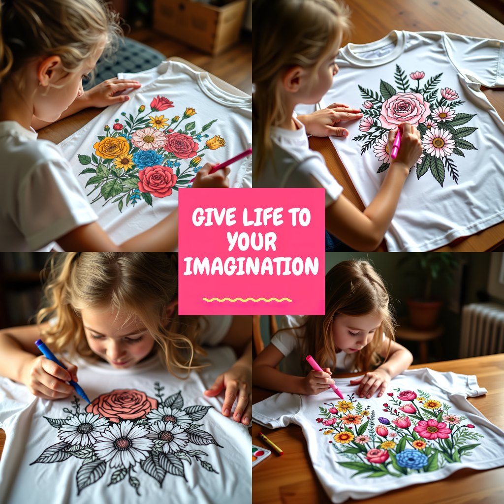 Women's T-shirt Coloring Kit with 10 Fabric Markers - Intricate Patterns