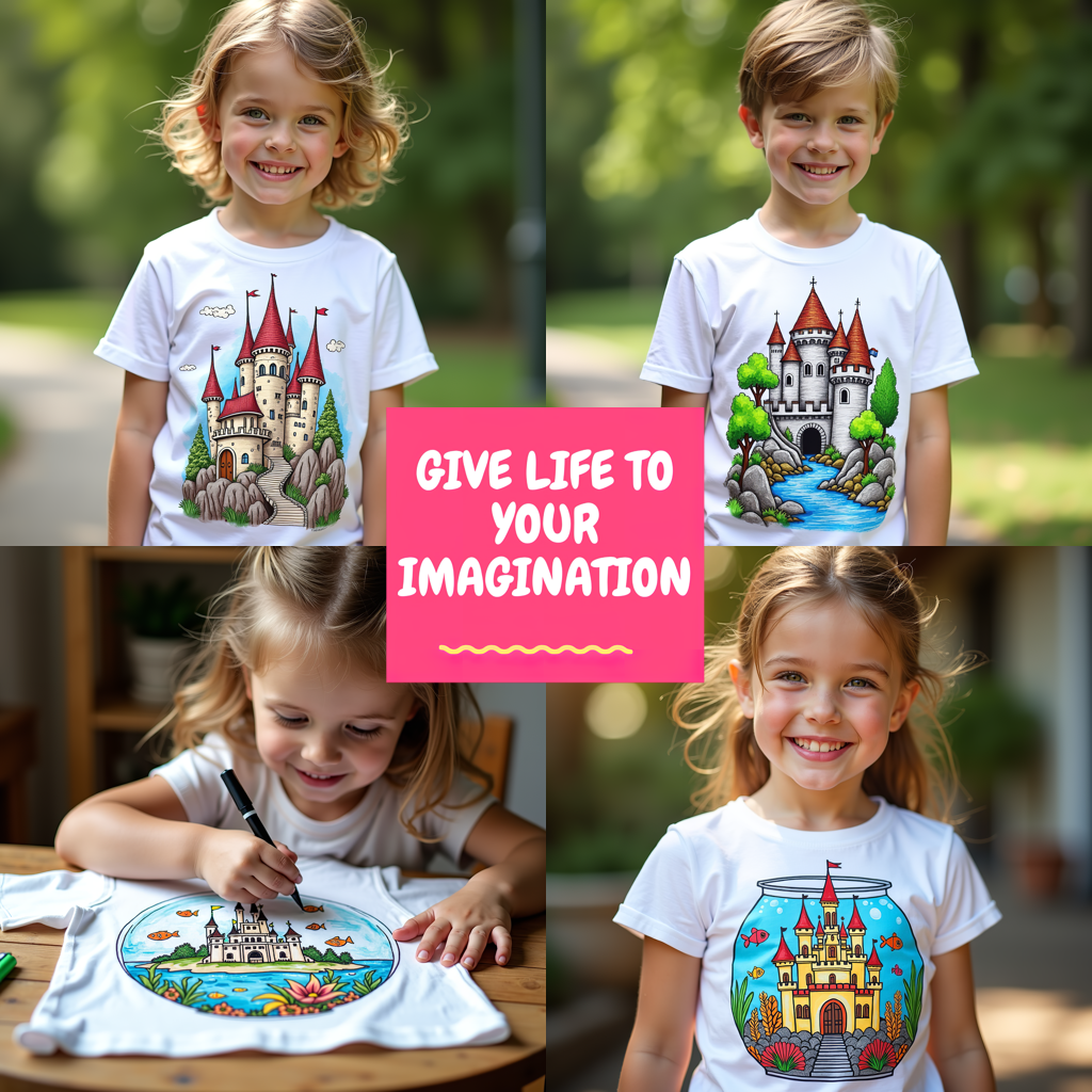 Kid's T-shirt Coloring Kit with 10 Fabric Markers - Fantasy Castle