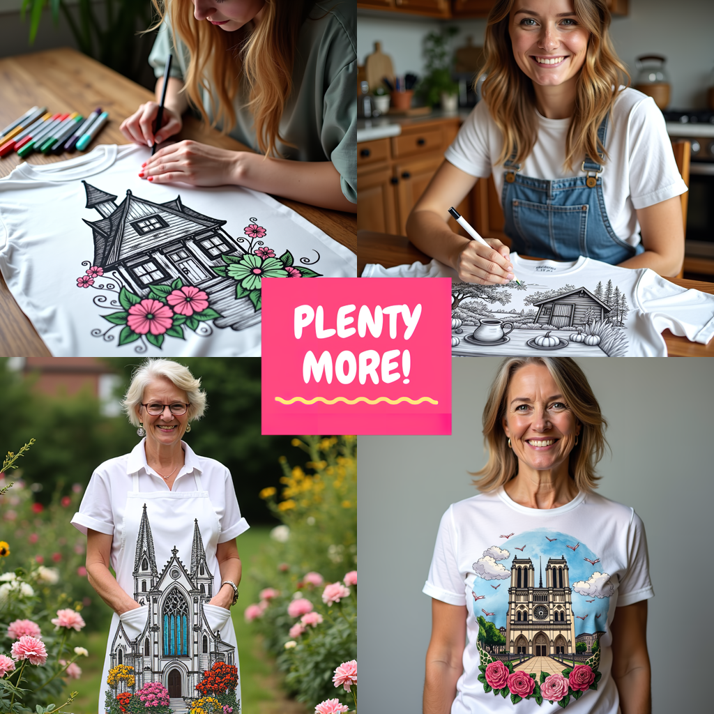 Women's T-shirt Coloring Kit with 10 Fabric Markers - Whimsical House