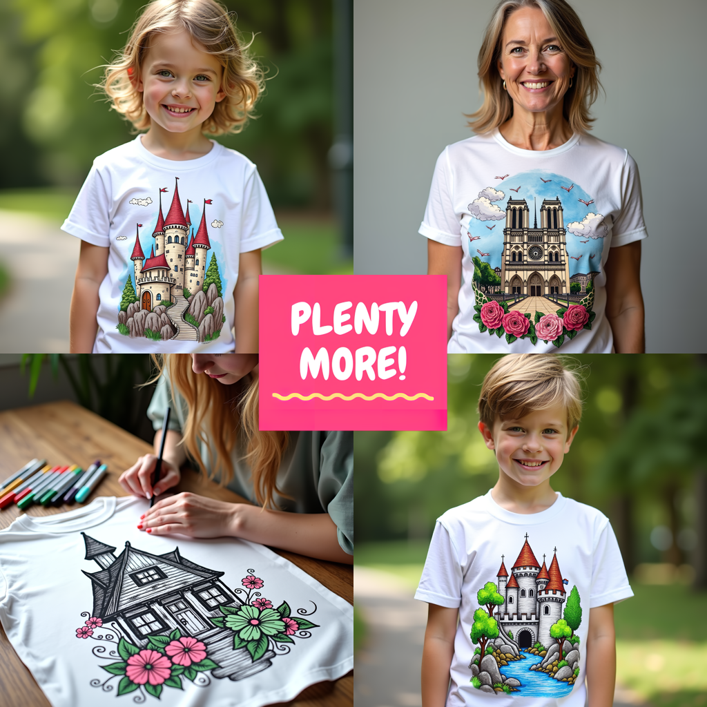 Kid's T-shirt Coloring Kit with 10 Fabric Markers - Medieval Castle
