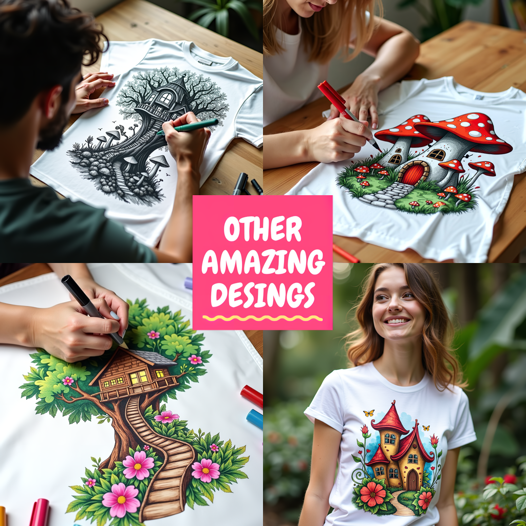 Adult Sweatshirt Coloring Kit with 10 Fabric Markers - Mushroom House