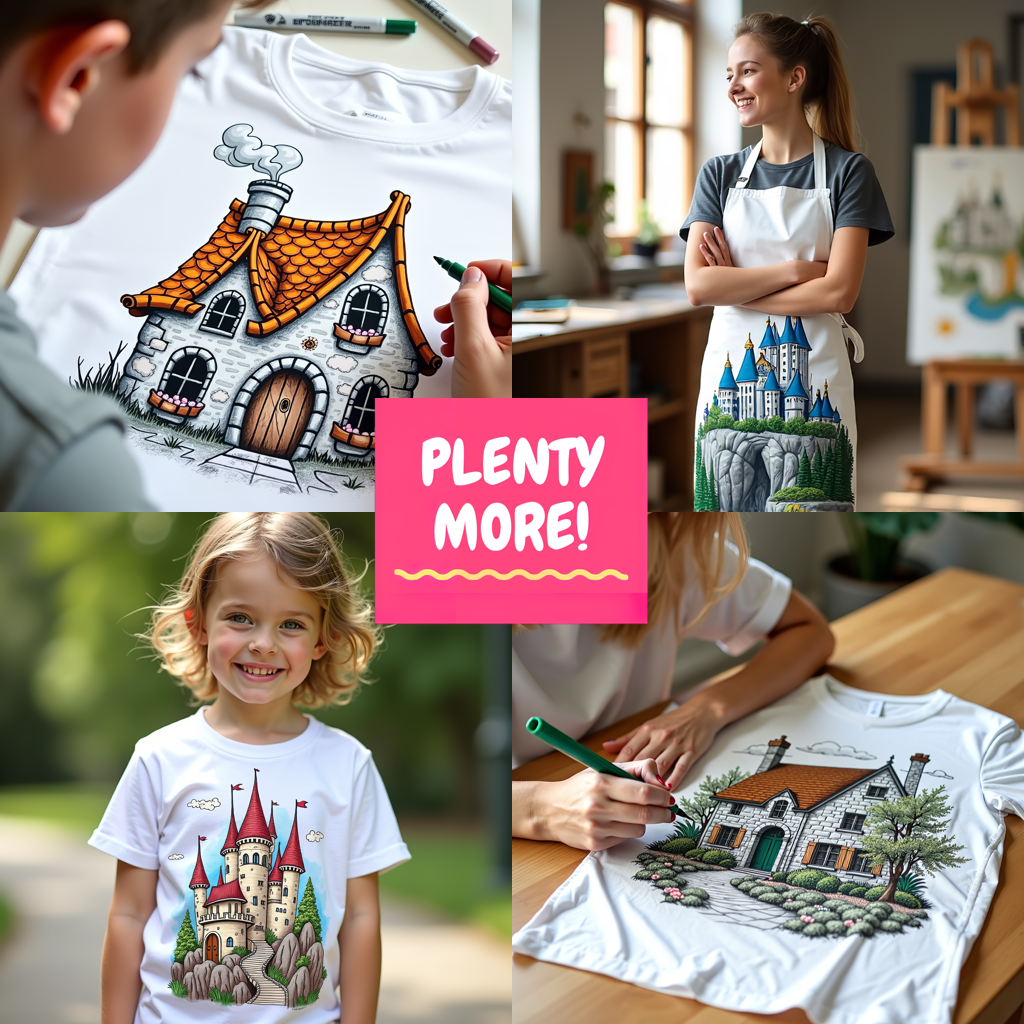 Women's T-shirt Coloring Kit with 10 Fabric Markers - Floating Castle