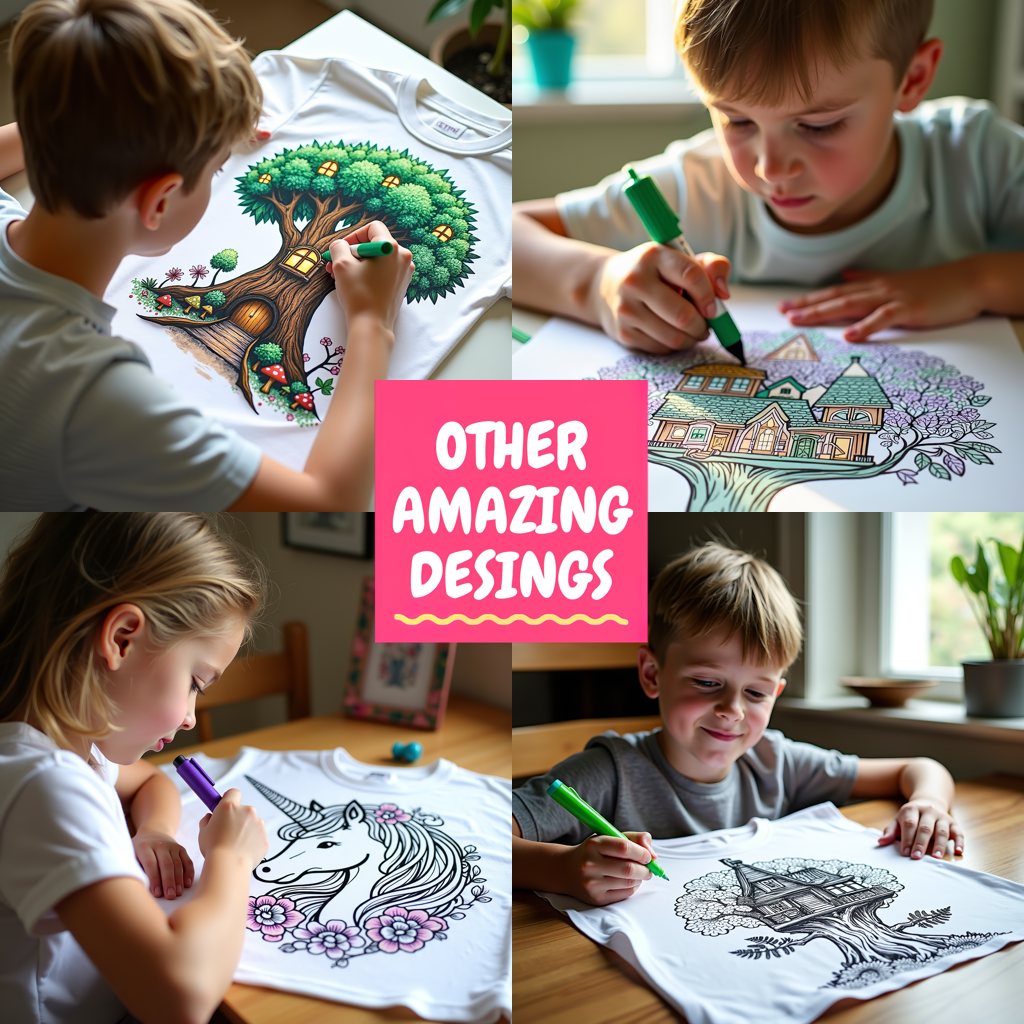 Kid's T-shirt Coloring Kit with 10 Fabric Markers - Mushroom House