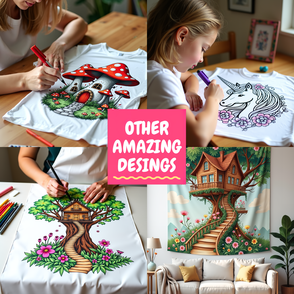 Women's T-shirt Coloring Kit with 10 Fabric Markers - Mushroom House