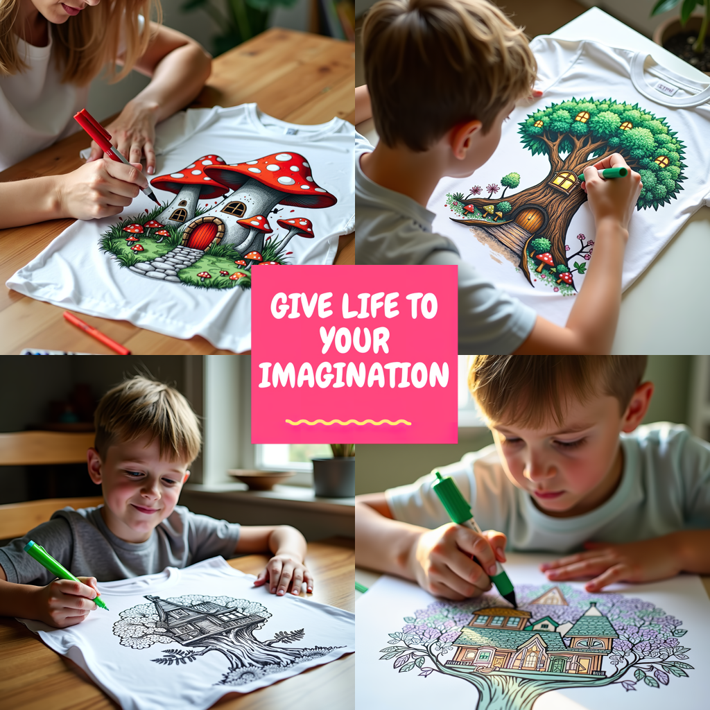 Unisex T-shirt Coloring Kit with 10 Fabric Markers - Fantasy