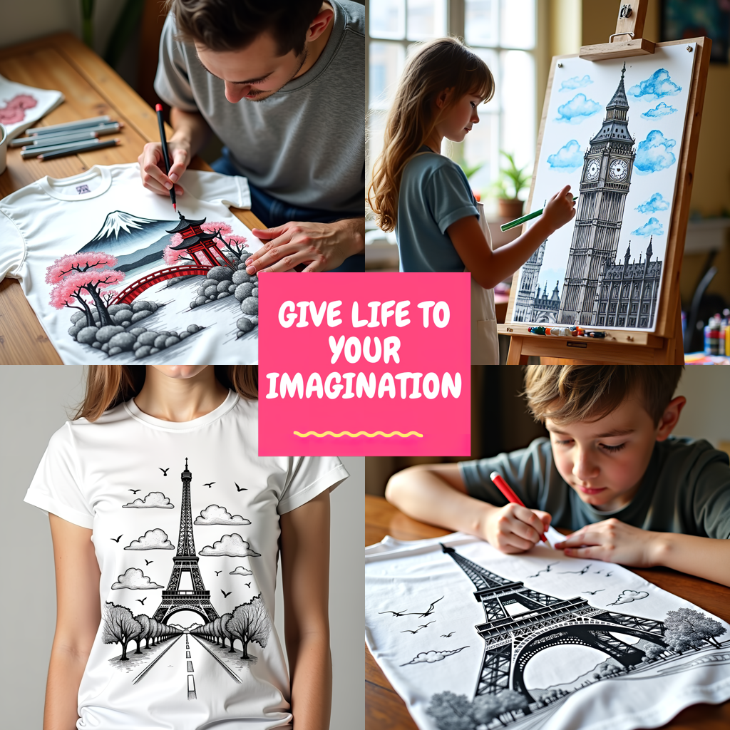 Unisex T-shirt Coloring Kit with 10 Fabric Markers - Pyramids of Egypt