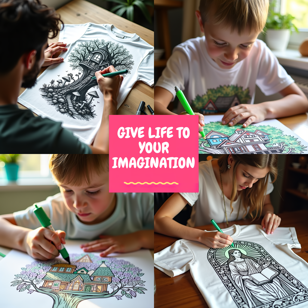 Unisex T-shirt Coloring Kit with 10 Fabric Markers - Mushroom House