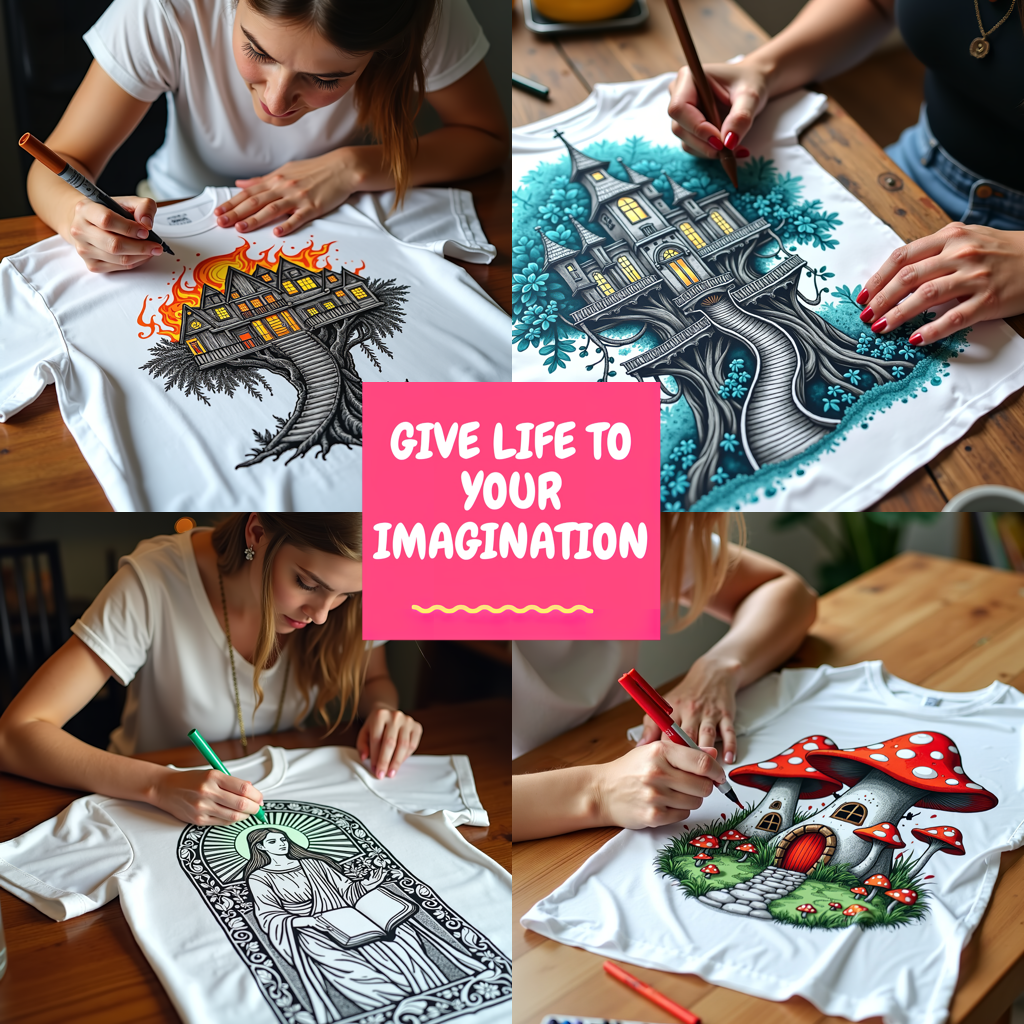Women's T-shirt Coloring Kit with 10 Fabric Markers - Mushroom House
