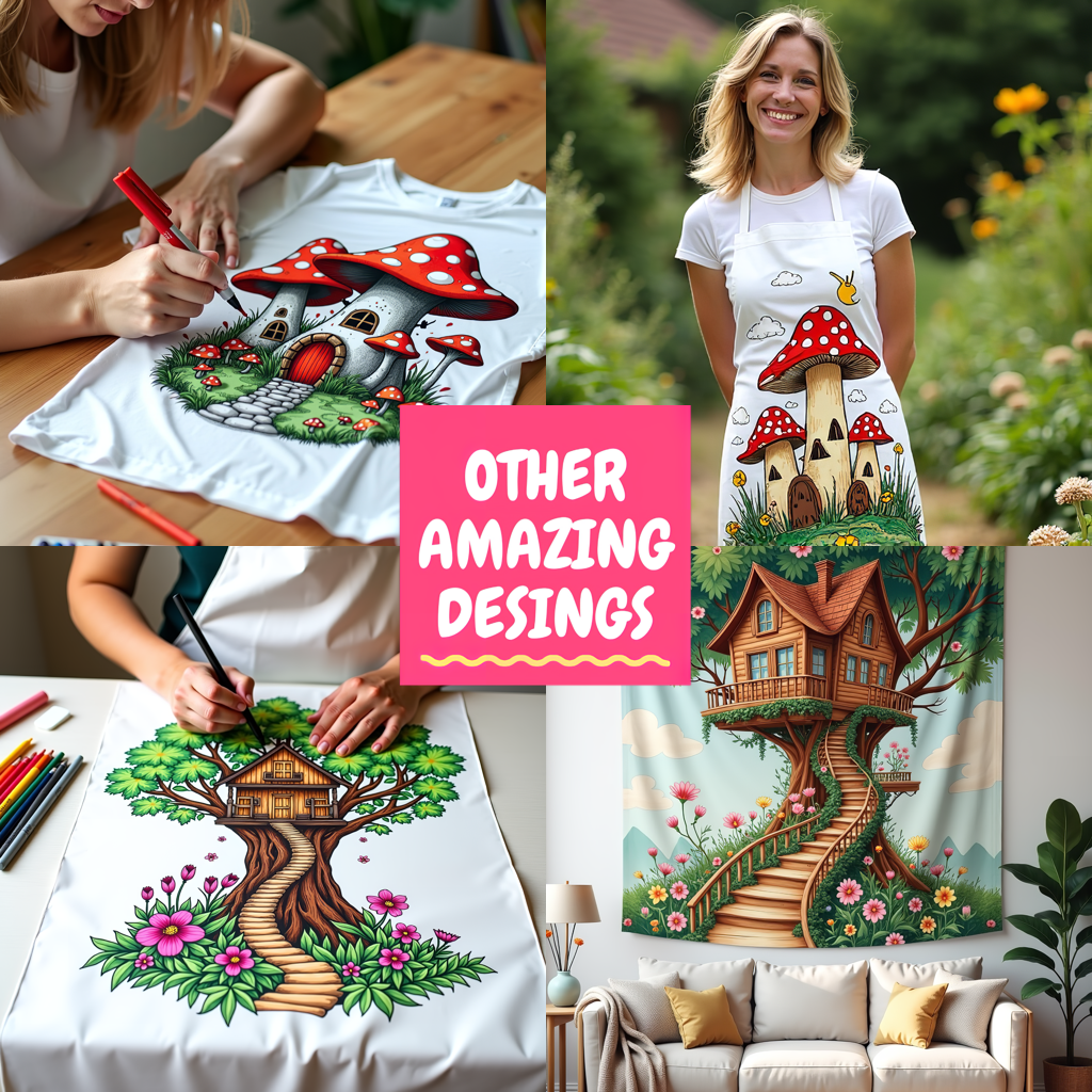 Adult Sweatshirt Coloring Kit with 10 Fabric Markers - Mushroom House