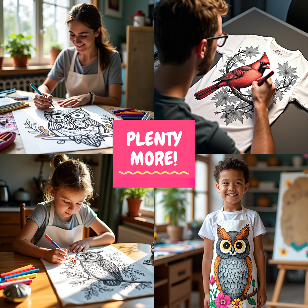 Unisex T-shirt Coloring Kit with 10 Fabric Markers - Owl