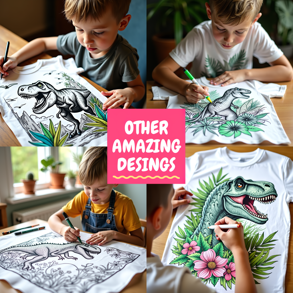 Kid's T-shirt Coloring Kit with 10 Fabric Markers - T-Rex