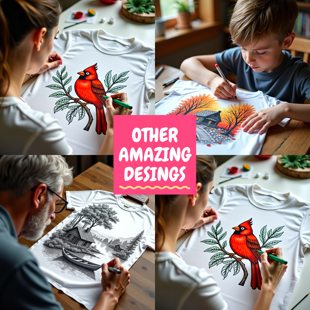Unisex T-shirt Coloring Kit with 10 Fabric Markers - Lakeside Cabin