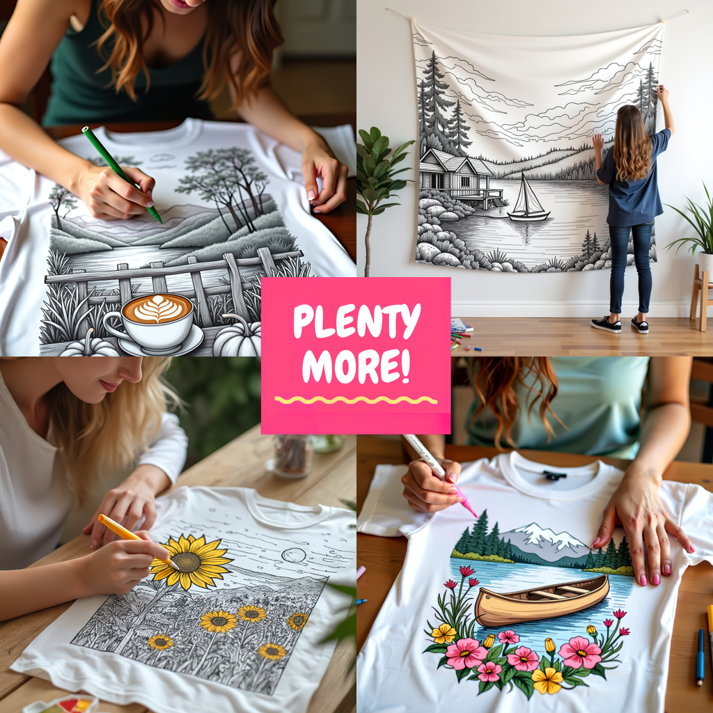 Women's T-shirt Coloring Kit with 10 Fabric Markers - Lakeside Cabin