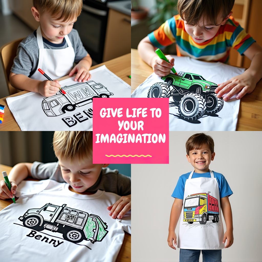 Kid's T-shirt Coloring Kit with 10 Fabric Markers - Garbage Truck