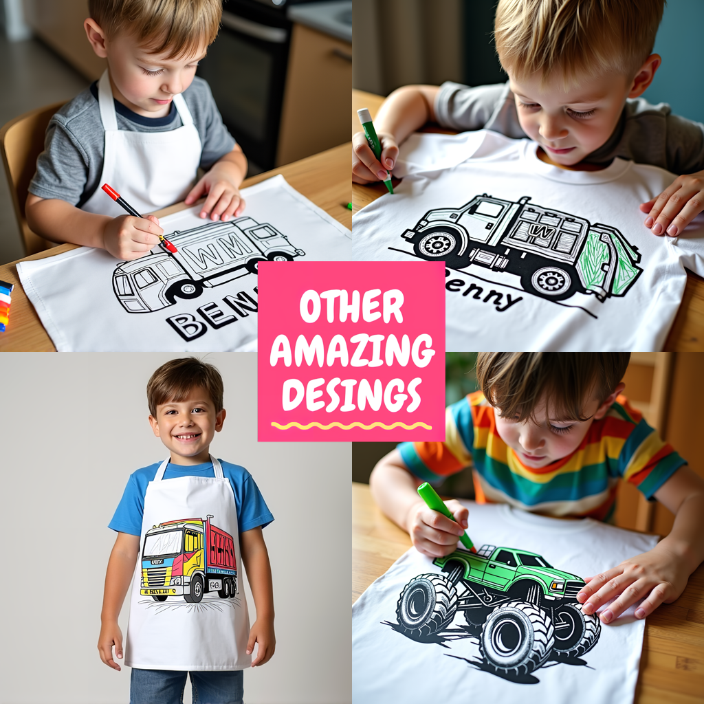 Women's T-shirt Coloring Kit with 10 Fabric Markers - Garbage Truck